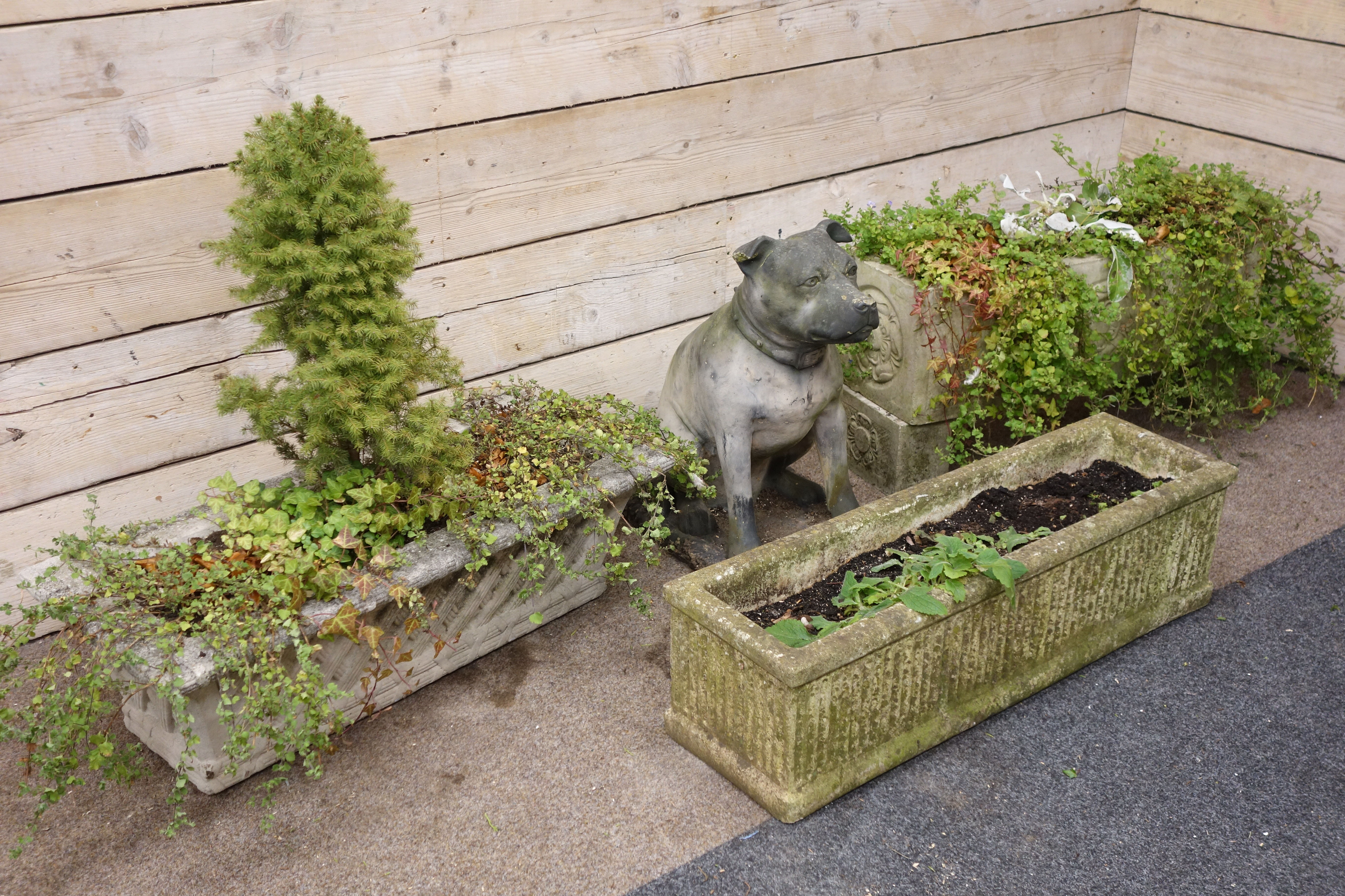 Composite stone rectangular basket weave planter, - Image 3 of 6