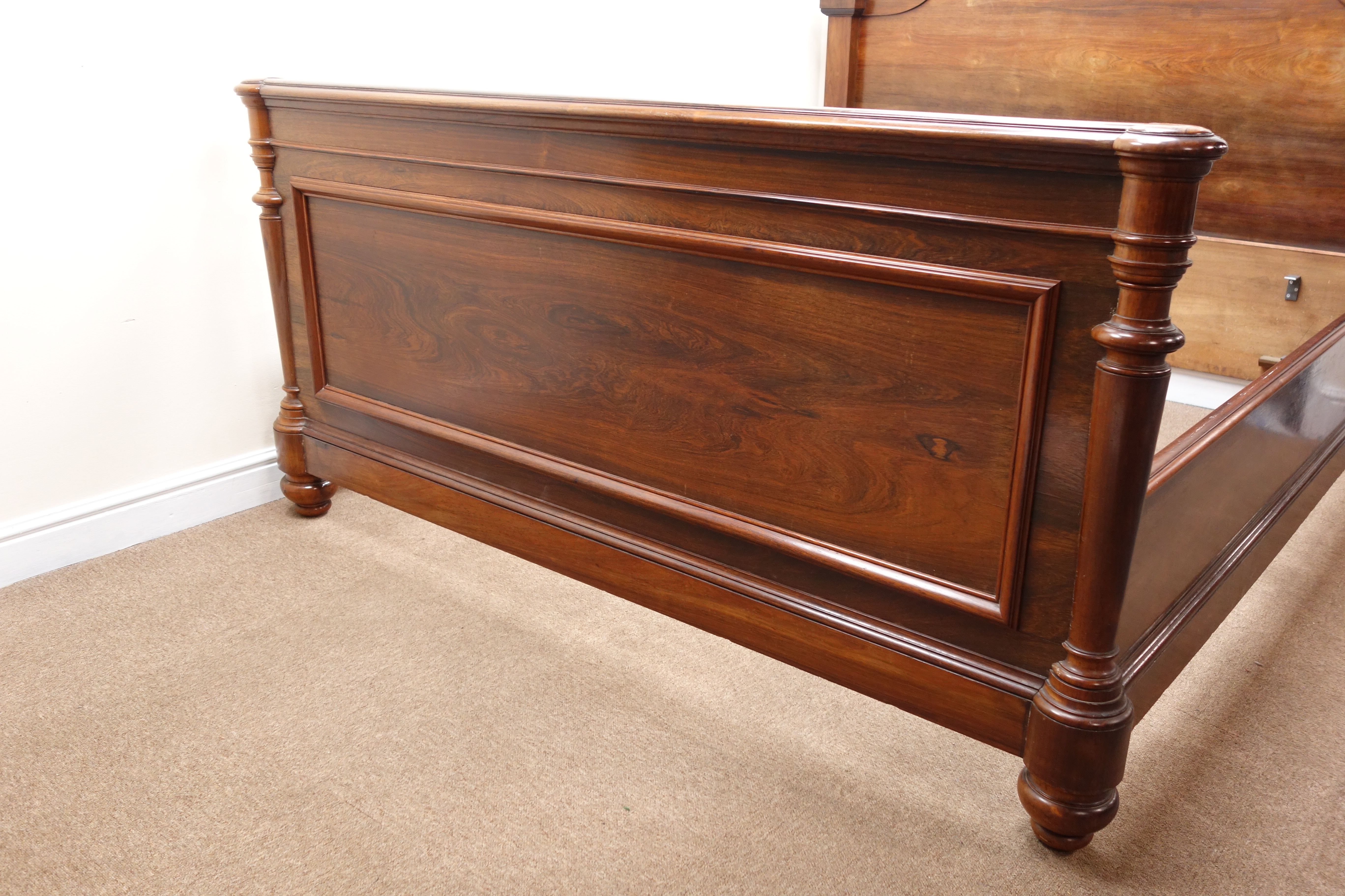 19th century French rosewood double bed stead, the stepped arched headboard with lobed finials, - Image 4 of 9