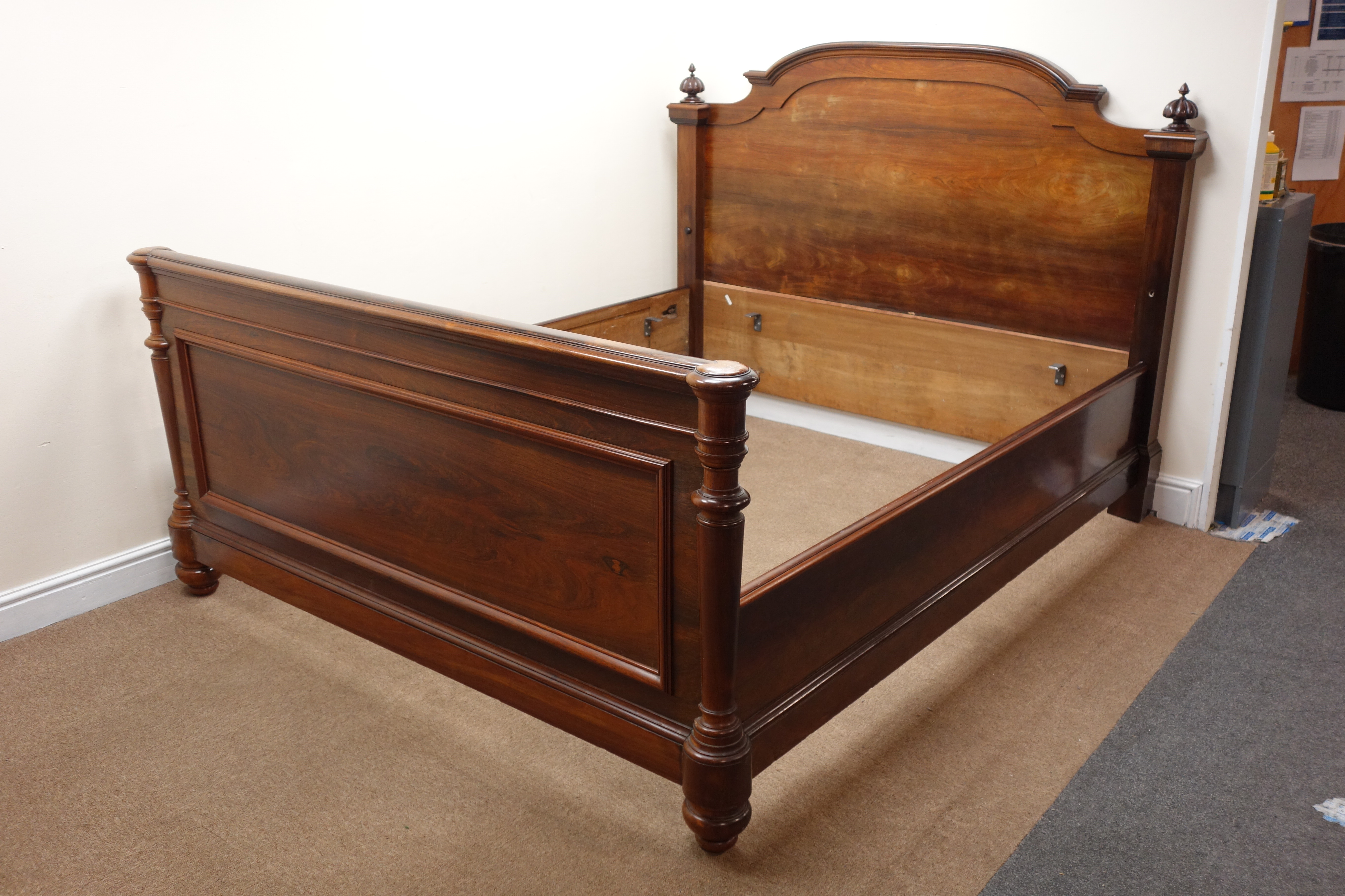 19th century French rosewood double bed stead, the stepped arched headboard with lobed finials, - Image 3 of 9
