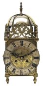 Late Victorian brass Lantern clock with chromed bell, pierced frets,
