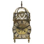 Late Victorian brass Lantern clock with chromed bell, pierced frets,