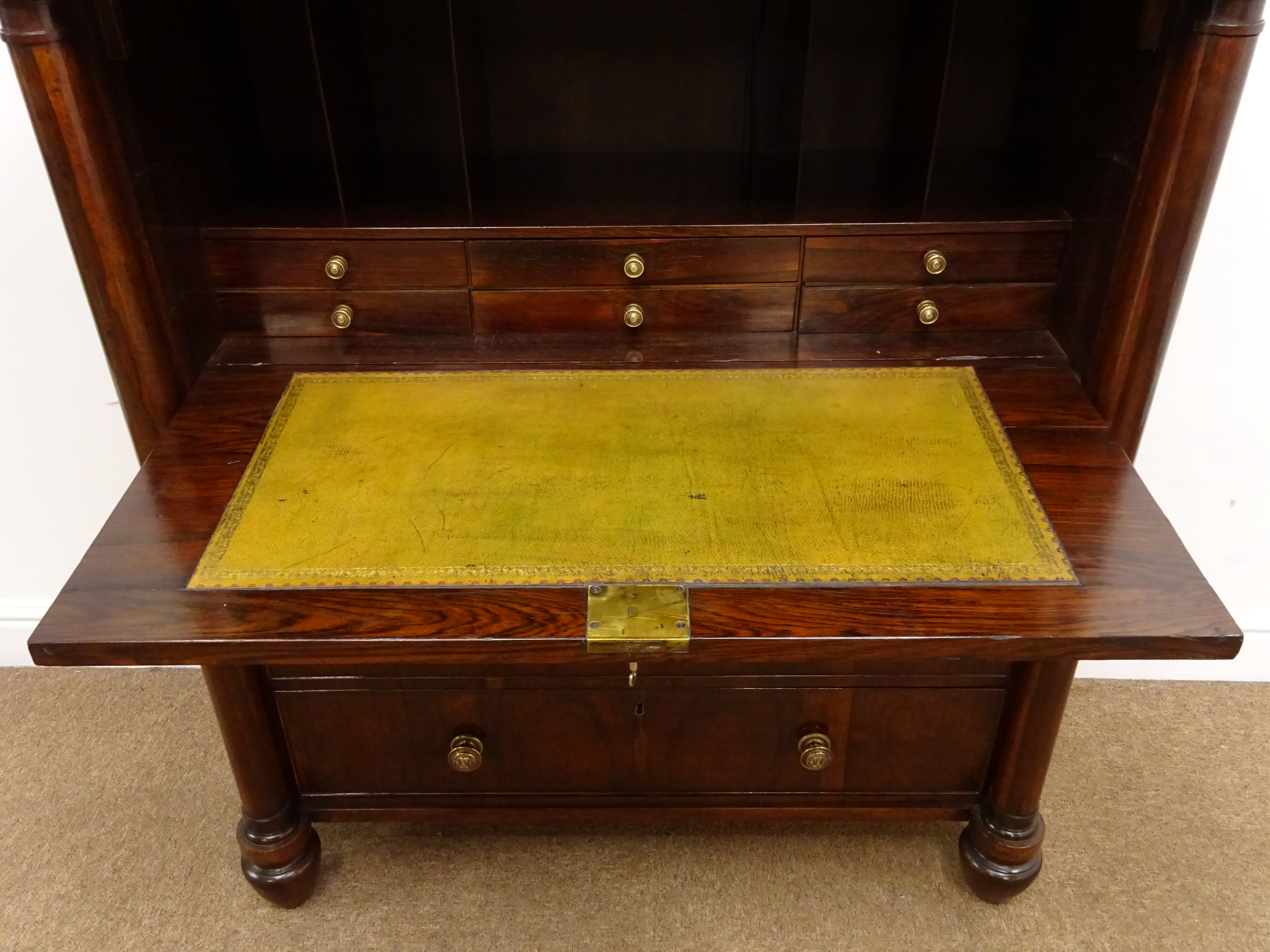 Regency rosewood secretaire cabinet, with brass galleried top and two brass grilled doors, - Image 5 of 7