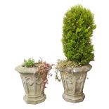 Pair of large composite stone octagonal garden planters,