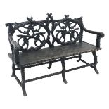 Victorian Black Forest carved bench seat,