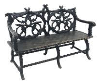 Victorian Black Forest carved bench seat,