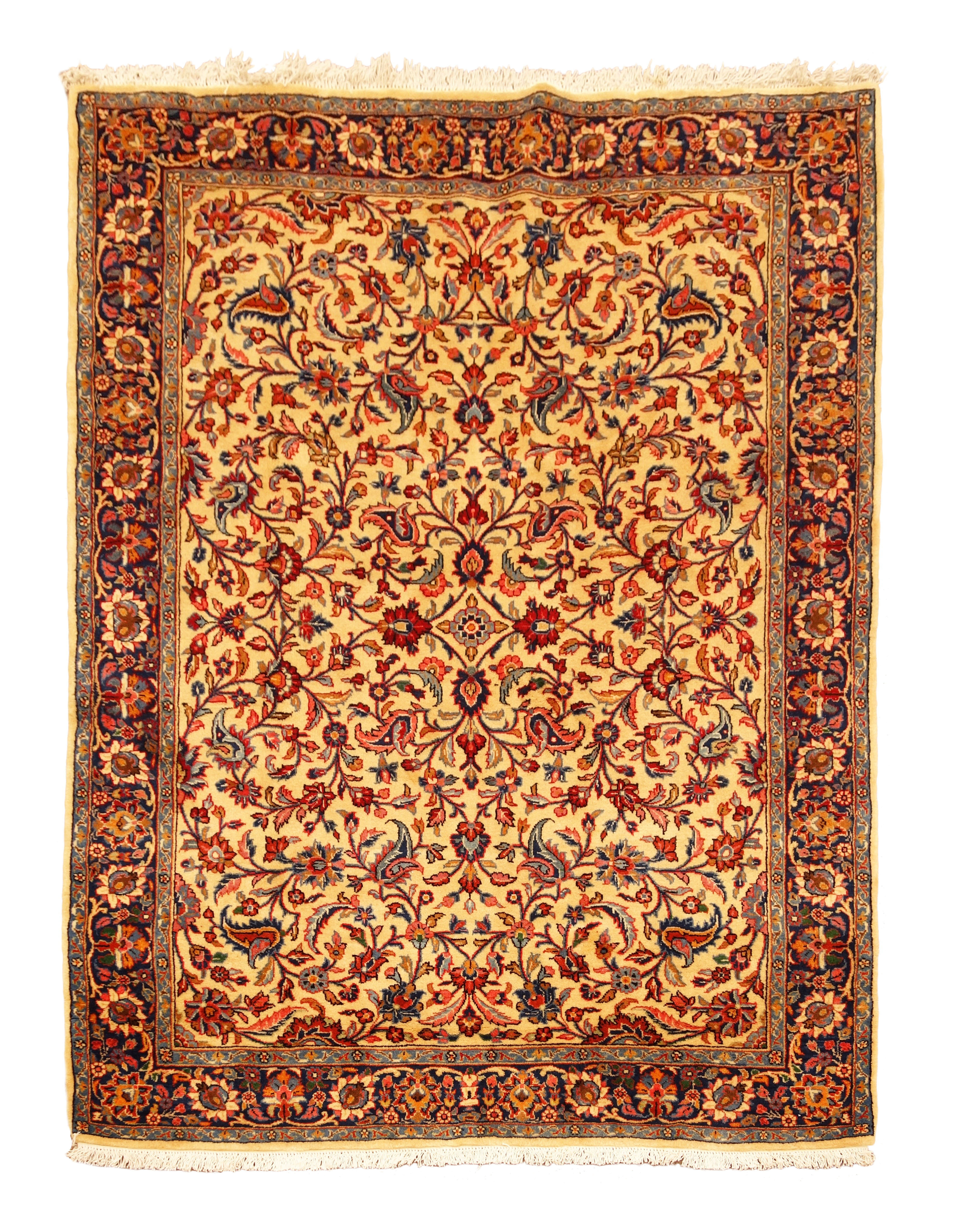 Kashan multicoloured rug, field with all over flower decoration on an ivory ground,
