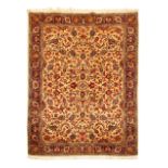 Kashan multicoloured rug, field with all over flower decoration on an ivory ground,