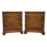 Pair of small George lll style cross banded oak bedside chests,