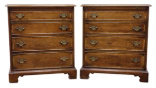 Pair of small George lll style cross banded oak bedside chests,