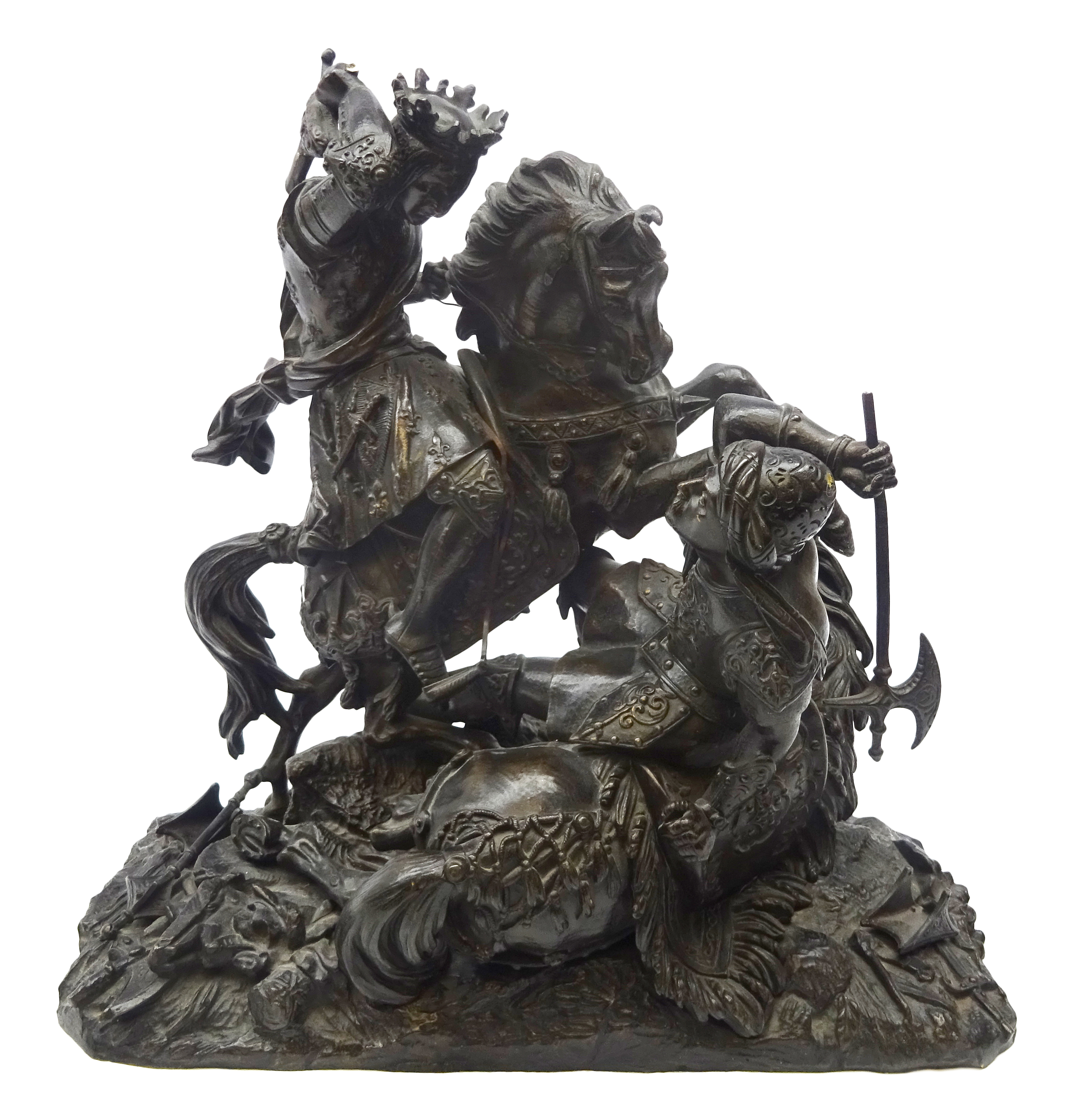 Bronze group depicting Charles Martel fighting Abderame King of the Saracens after Théodore Gechter