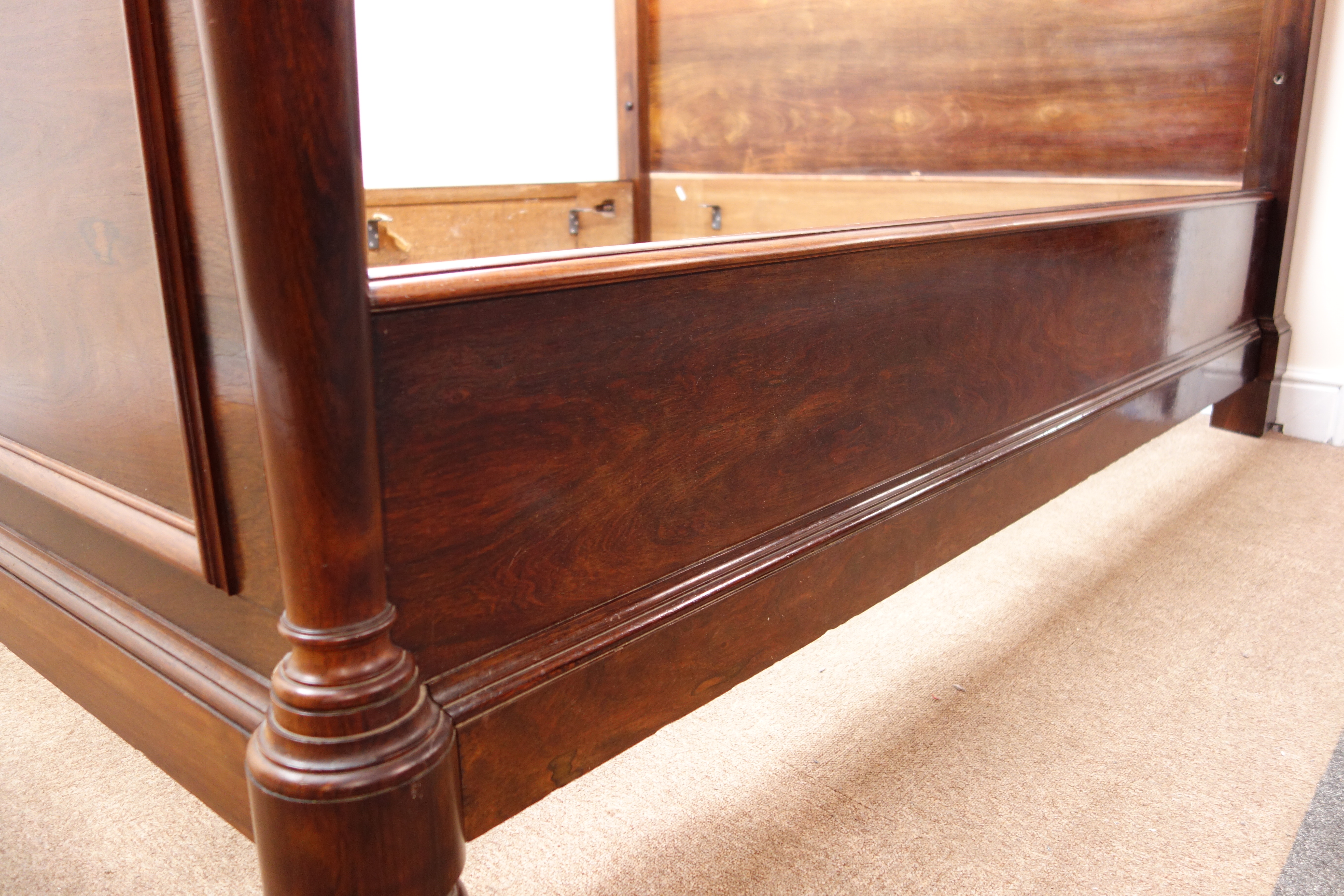 19th century French rosewood double bed stead, the stepped arched headboard with lobed finials, - Image 6 of 9