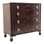 Regency mahogany bow front chest, moulded top with ebonised stringing,
