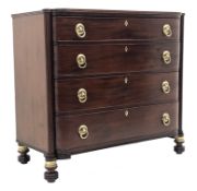 Regency mahogany bow front chest, moulded top with ebonised stringing,