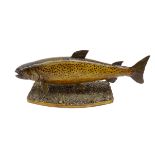 Taxidermy - Brown Trout mounted on river bed style base,