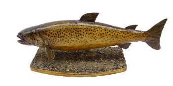 Taxidermy - Brown Trout mounted on river bed style base,