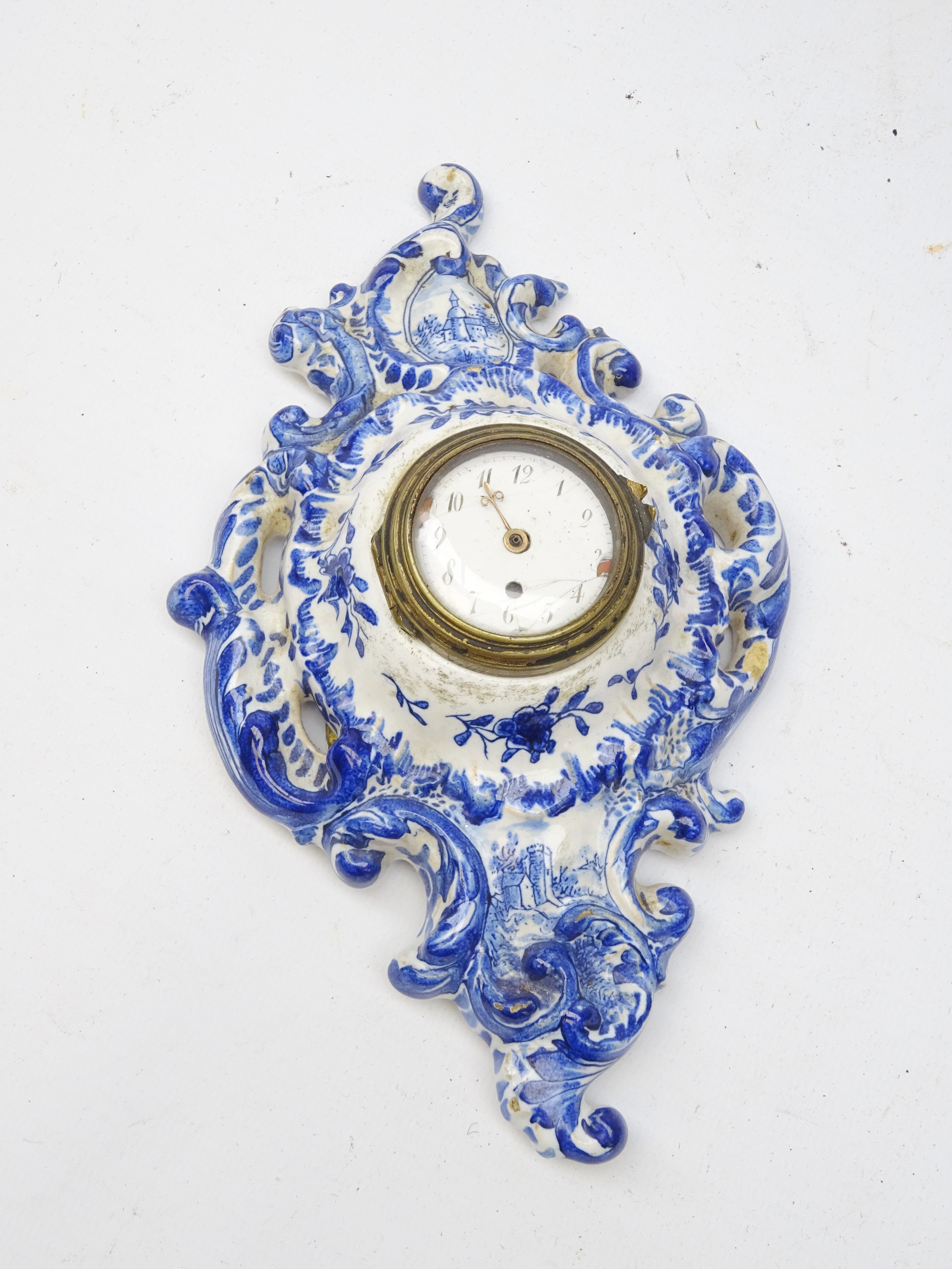 Delft pierced and scrolled cartel clock enclosing an 18th century movement, - Image 2 of 3