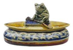 George Tinworth (British 1843-1913) for Doulton Lambeth, stoneware model of a Frog in a Canoe,