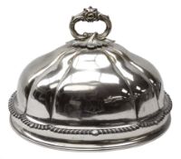 Early Victorian Old Sheffield plate meat dome, oval, partly fluted form, engraved with family crest,