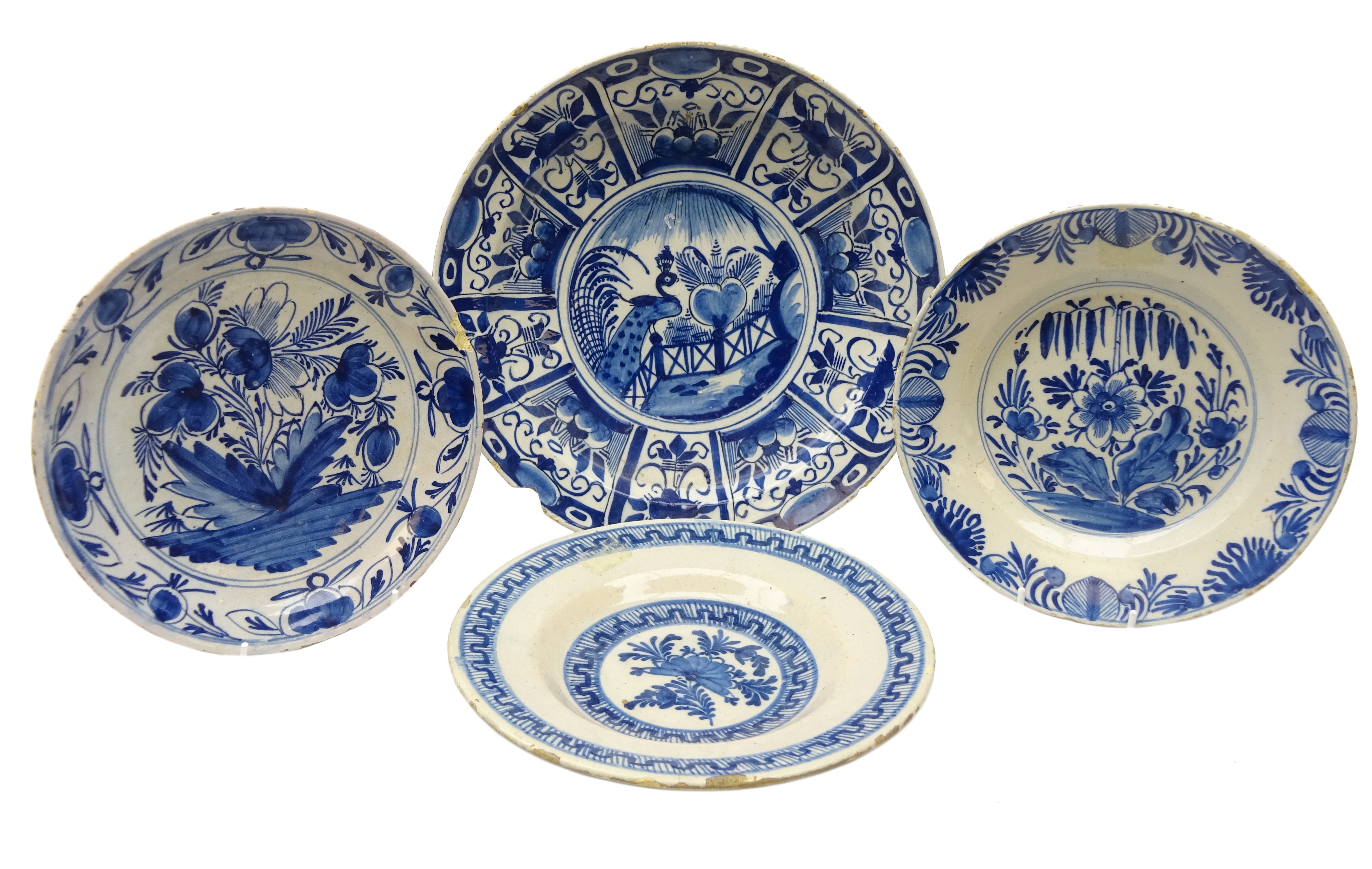 18th century Delft blue and white plate decorated in the Kraak style,