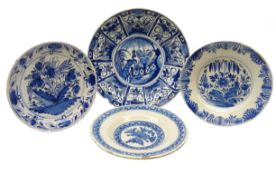 18th century Delft blue and white plate decorated in the Kraak style,