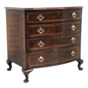 George l style crossbanded and figured walnut bow front chest,