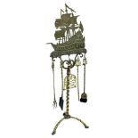 Early 20th century Dutch cast brass fireside companion stand,