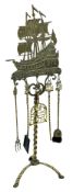 Early 20th century Dutch cast brass fireside companion stand,