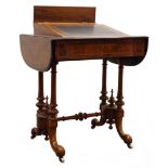 Victorian figured boxwood strung walnut fall leaf writing table,