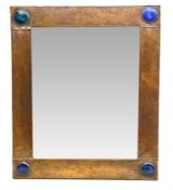 Arts & Crafts rectangular wall mirror with planished copper frame,