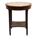 Early 20th century French oak marble top gilt metal mounted centre table,