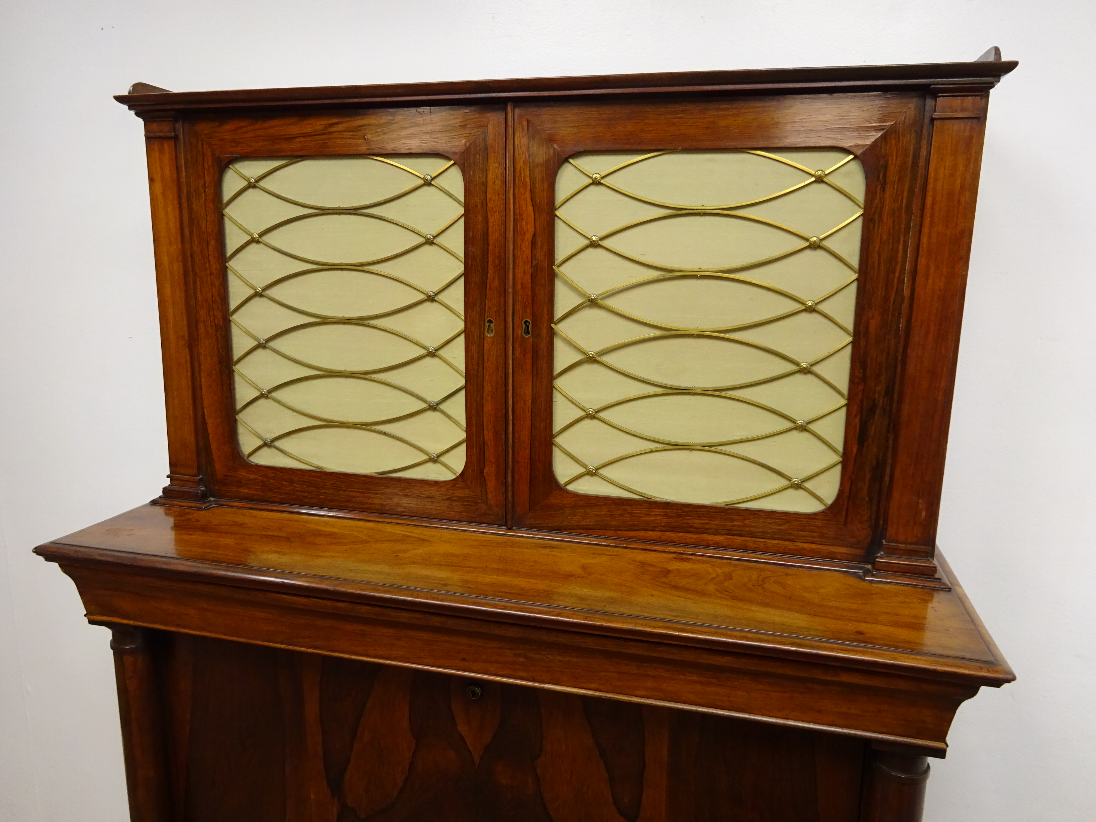 Regency rosewood secretaire cabinet, with brass galleried top and two brass grilled doors, - Image 3 of 7