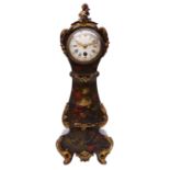 Small Victorian mantel timepiece in the form of a Grandfather clock white Roman convex dial with