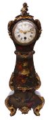 Small Victorian mantel timepiece in the form of a Grandfather clock white Roman convex dial with