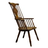 19th century ash and elm high back windsor chair, shaped cresting rail,
