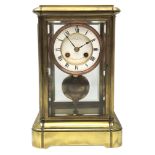 Late 19th century brass four glass mantle clock, white Roman dial inscribed LEROY & FILS Depot,