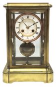 Late 19th century brass four glass mantle clock, white Roman dial inscribed LEROY & FILS Depot,
