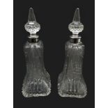 Pair silver collared cut glass scent bottles of tapered form, by W & Co.