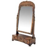 19th century Queen Anne style walnut toilet mirror,