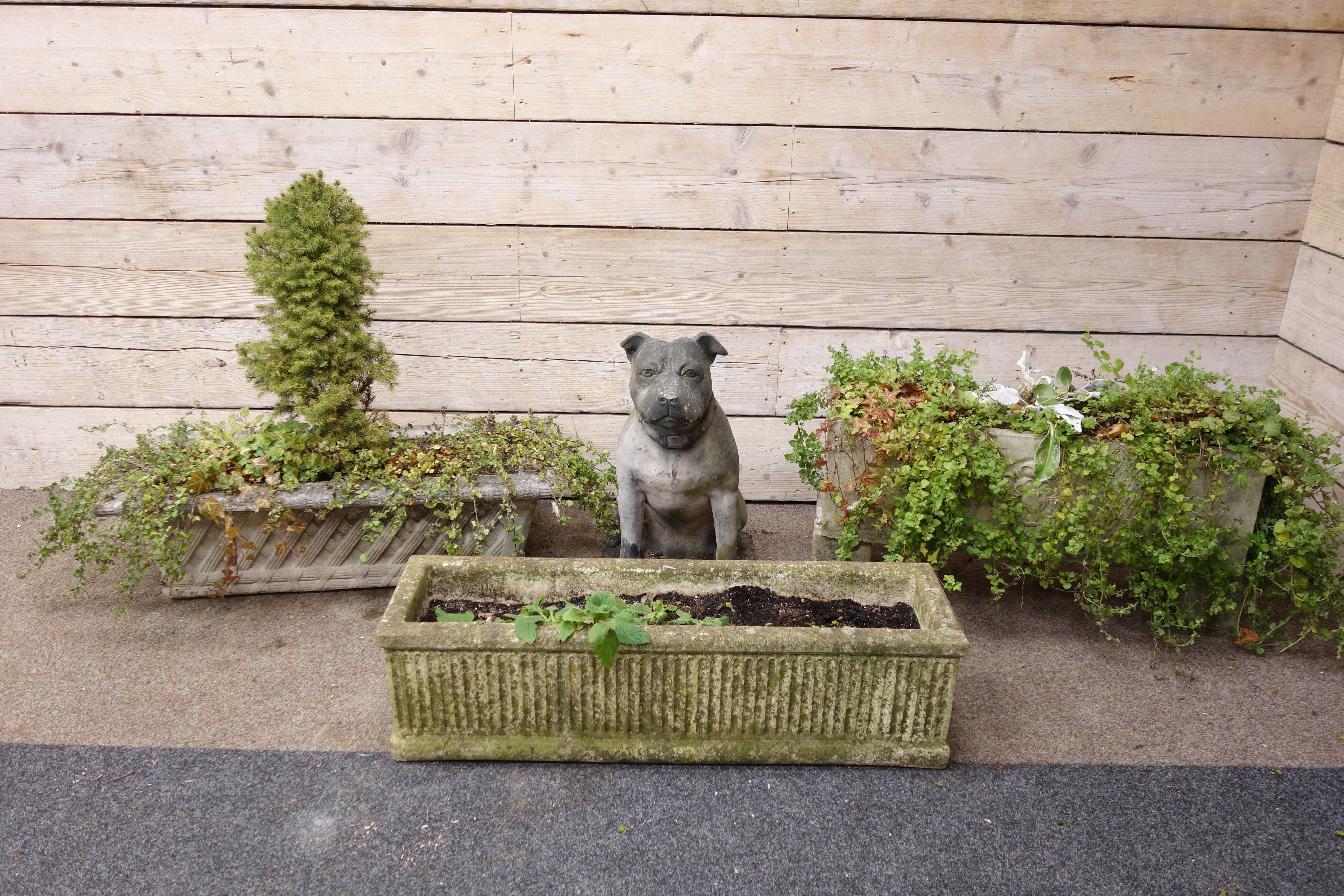 Composite stone rectangular basket weave planter, - Image 2 of 6