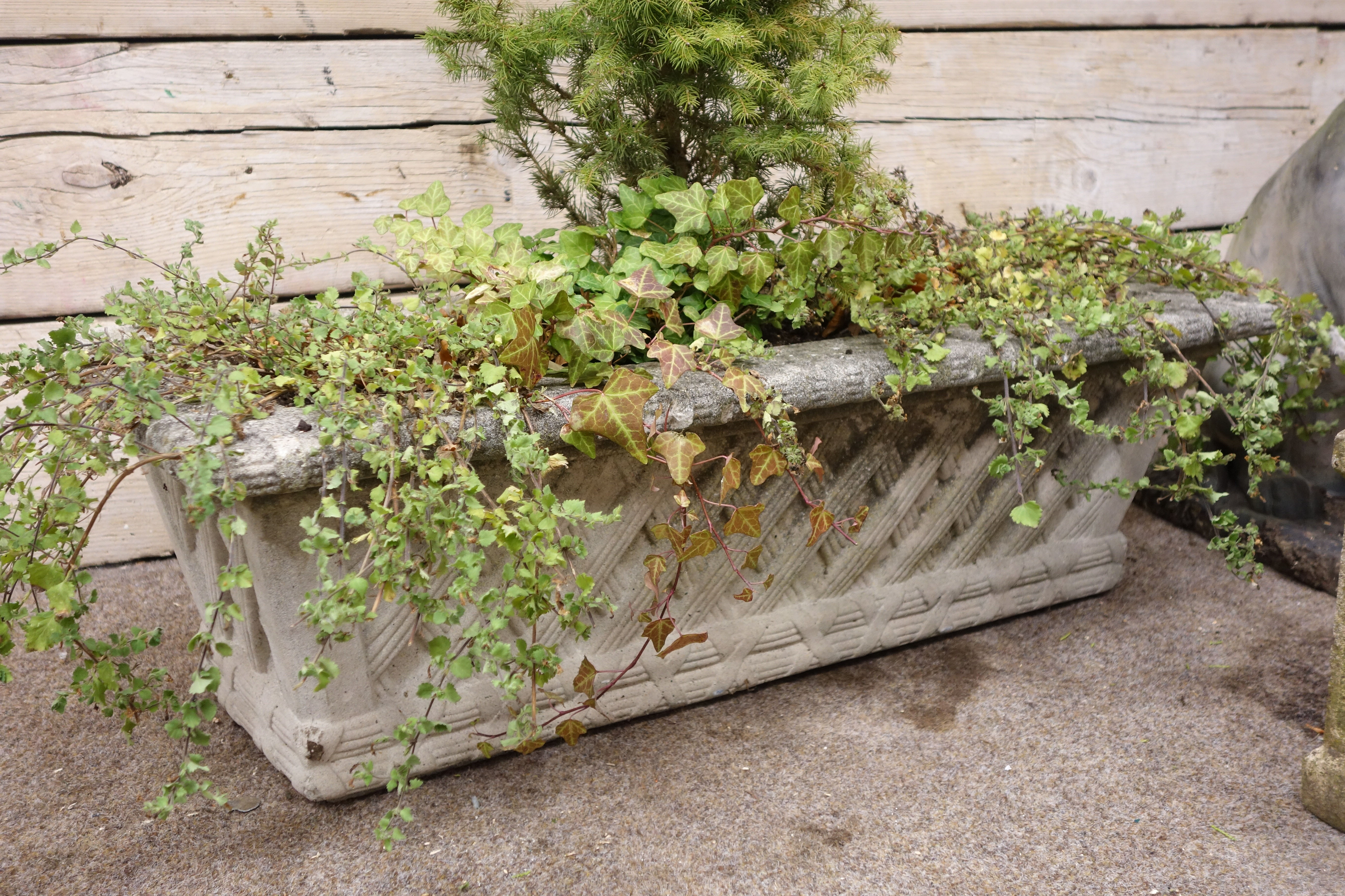 Composite stone rectangular basket weave planter, - Image 4 of 6