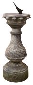 Selby Stone sun dial, metal dial on twist moulded baluster column with stepped circular base,