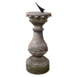 Selby Stone sun dial, metal dial on twist moulded baluster column with stepped circular base,