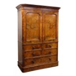 Victorian burr walnut linen press by James Winter & Sons,