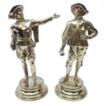 Pair early 19th century silver-plated bronze figures of Caveliers after Emile Guillemin,