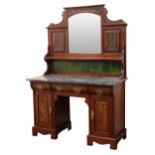 Victorian walnut kneehole washstand, raised carved back with mirror and tiled splash back,