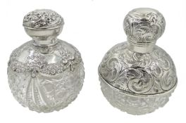 Edwardian silver mounted globular cut glass scent bottle,