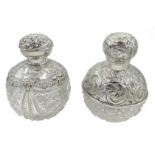 Edwardian silver mounted globular cut glass scent bottle,