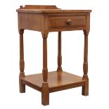 Bob 'Wrenman' Hunter oak side table, adzed top with raised back carved with signature Wren,