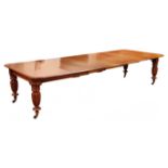 Large Victorian mahogany telescopic action extending dining table, moulded top with rounded corners,
