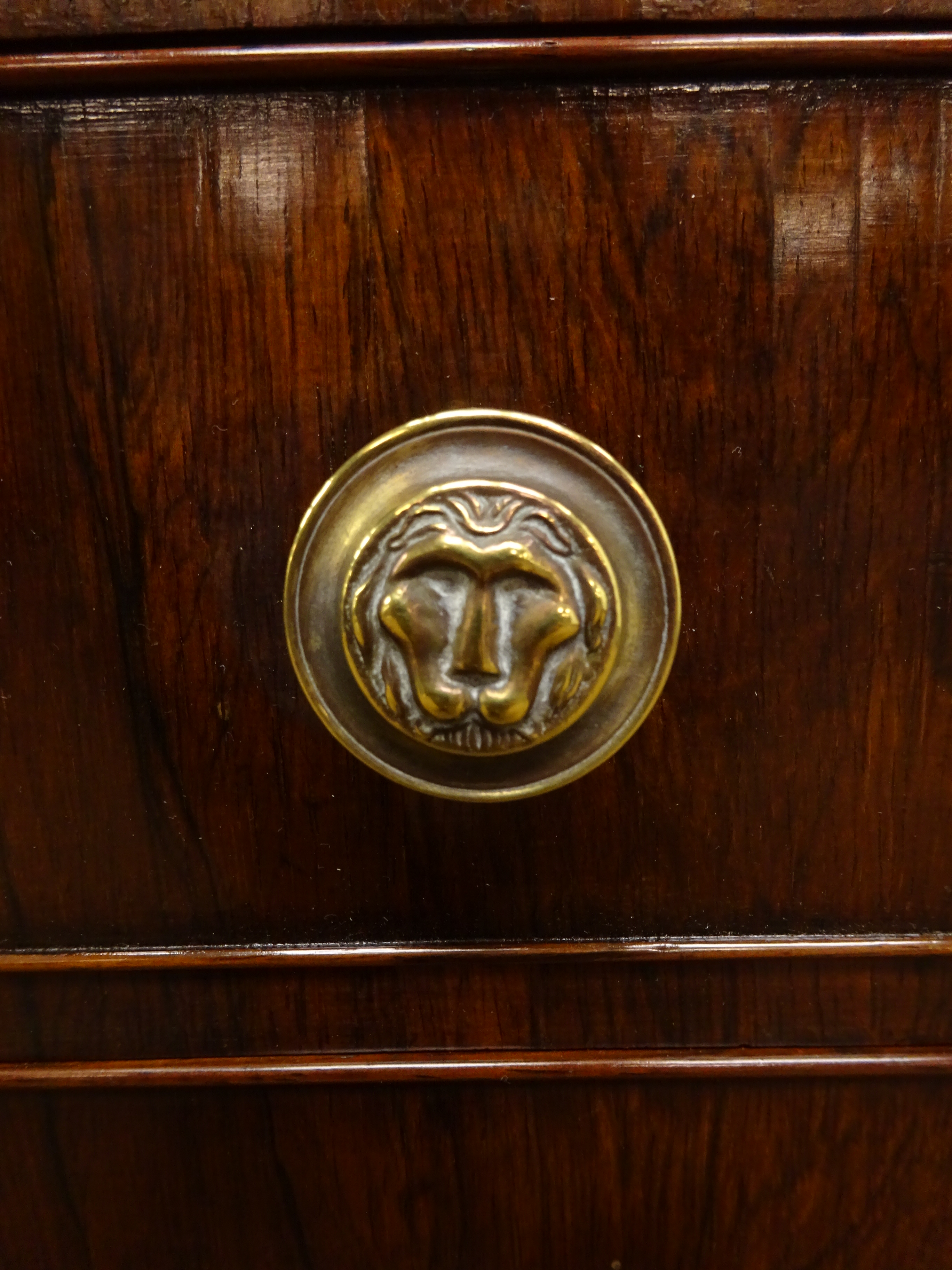 Regency rosewood secretaire cabinet, with brass galleried top and two brass grilled doors, - Image 6 of 7